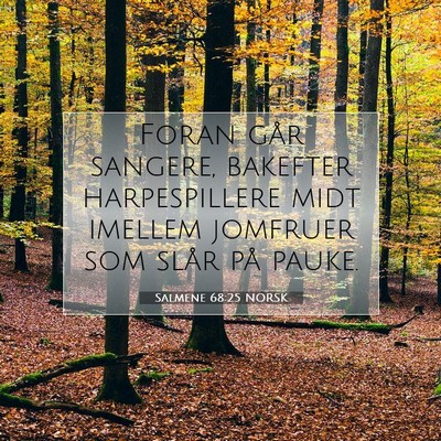 Picture 07 - Salmene 68:25 NORSK - Foran går sangere, bakefter harpespillere midt - Bible Verse Picture