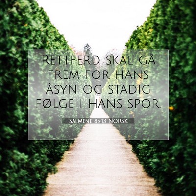 Picture 07 - Salmene 85:13 NORSK - Rettferd skal gå frem for hans åsyn og stadig - Bible Verse Picture
