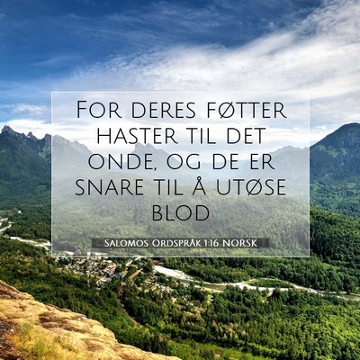 Picture 07 - Salomos Ordspråk 1:16 NORSK - For deres føtter haster til det onde, og de er - Bible Verse Picture