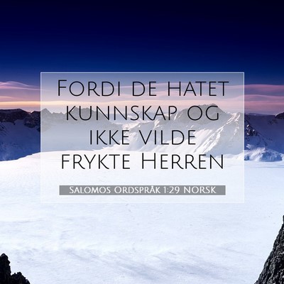 Picture 07 - Salomos Ordspråk 1:29 NORSK - Fordi de hatet kunnskap og ikke vilde frykte - Bible Verse Picture