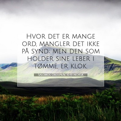 Picture 07 - Salomos Ordspråk 10:19 NORSK - Hvor det er mange ord, mangler det ikke på synd; - Bible Verse Picture