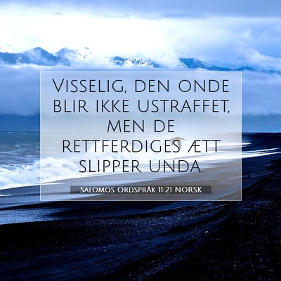 Picture 07 - Salomos Ordspråk 11:21 NORSK - Visselig, den onde blir ikke ustraffet, men de - Bible Verse Picture