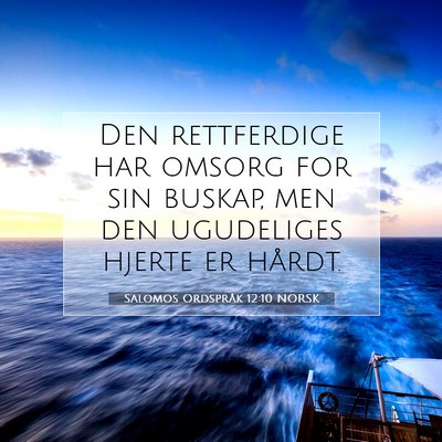 Picture 07 - Salomos Ordspråk 12:10 NORSK - Den rettferdige har omsorg for sin buskap, men - Bible Verse Picture