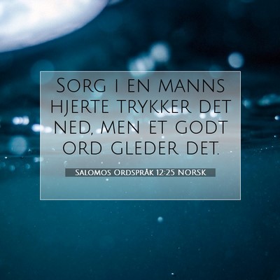 Picture 07 - Salomos Ordspråk 12:25 NORSK - Sorg i en manns hjerte trykker det ned, men et - Bible Verse Picture