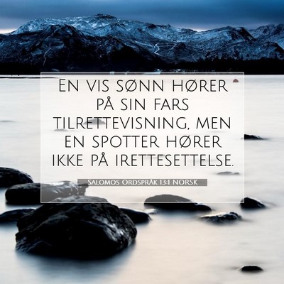 Picture 07 - Salomos Ordspråk 13:1 NORSK - En vis sønn hører på sin fars tilrettevisning, - Bible Verse Picture