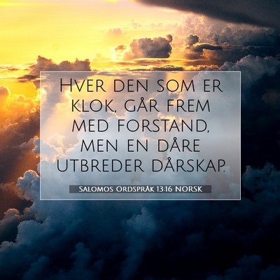 Picture 07 - Salomos Ordspråk 13:16 NORSK - Hver den som er klok, går frem med forstand, men - Bible Verse Picture