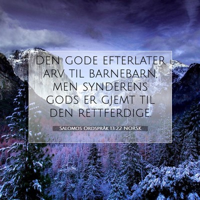 Picture 07 - Salomos Ordspråk 13:22 NORSK - Den gode efterlater arv til barnebarn, men - Bible Verse Picture