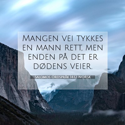 Picture 07 - Salomos Ordspråk 14:12 NORSK - Mangen vei tykkes en mann rett, men enden på det - Bible Verse Picture