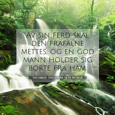 Picture 07 - Salomos Ordspråk 14:14 NORSK - Av sin ferd skal den frafalne mettes, og en god - Bible Verse Picture