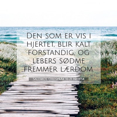 Picture 07 - Salomos Ordspråk 16:21 NORSK - Den som er vis i hjertet, blir kalt forstandig, - Bible Verse Picture