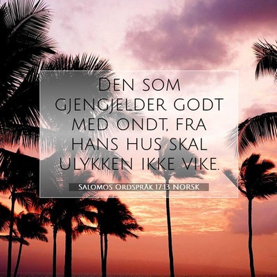 Picture 07 - Salomos Ordspråk 17:13 NORSK - Den som gjengjelder godt med ondt, fra hans hus - Bible Verse Picture