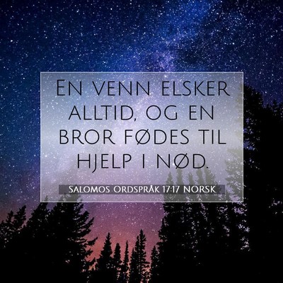 Picture 07 - Salomos Ordspråk 17:17 NORSK - En venn elsker alltid, og en bror fødes til - Bible Verse Picture