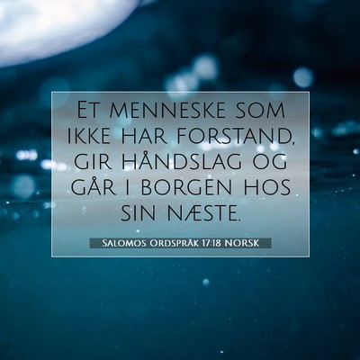 Picture 07 - Salomos Ordspråk 17:18 NORSK - Et menneske som ikke har forstand, gir håndslag - Bible Verse Picture