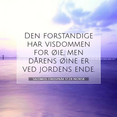Picture 07 - Salomos Ordspråk 17:24 NORSK - Den forstandige har visdommen for øie, men - Bible Verse Picture