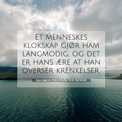 Picture 07 - Salomos Ordspråk 19:11 NORSK - Et menneskes klokskap gjør ham langmodig, og det - Bible Verse Picture