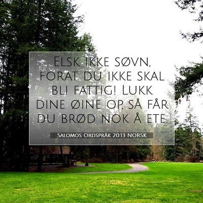 Picture 07 - Salomos Ordspråk 20:13 NORSK - Elsk ikke søvn, forat du ikke skal bli fattig! - Bible Verse Picture