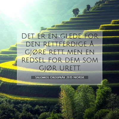 Picture 07 - Salomos Ordspråk 21:15 NORSK - Det er en glede for den rettferdige å gjøre - Bible Verse Picture