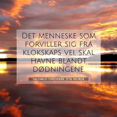 Picture 07 - Salomos Ordspråk 21:16 NORSK - Det menneske som forviller sig fra klokskaps vei, - Bible Verse Picture