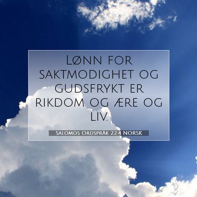 Picture 07 - Salomos Ordspråk 22:4 NORSK - Lønn for saktmodighet og gudsfrykt er rikdom og - Bible Verse Picture