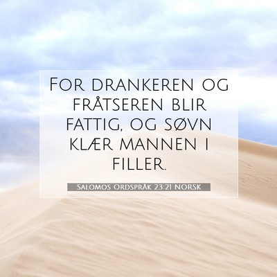 Picture 07 - Salomos Ordspråk 23:21 NORSK - For drankeren og fråtseren blir fattig, og søvn - Bible Verse Picture