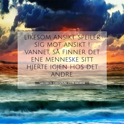 Picture 07 - Salomos Ordspråk 27:19 NORSK - Likesom ansikt speiler sig mot ansikt i vannet, - Bible Verse Picture
