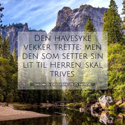 Picture 07 - Salomos Ordspråk 28:25 NORSK - Den havesyke vekker trette; men den som setter - Bible Verse Picture