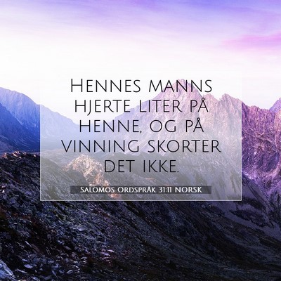 Picture 07 - Salomos Ordspråk 31:11 NORSK - Hennes manns hjerte liter på henne, og på - Bible Verse Picture
