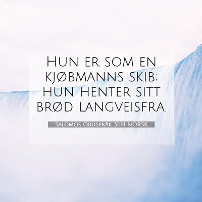 Picture 07 - Salomos Ordspråk 31:14 NORSK - Hun er som en kjøbmanns skib; hun henter sitt - Bible Verse Picture