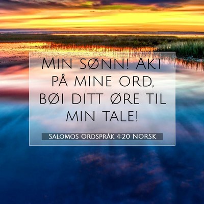 Picture 07 - Salomos Ordspråk 4:20 NORSK - Min sønn! Akt på mine ord, bøi ditt øre til - Bible Verse Picture