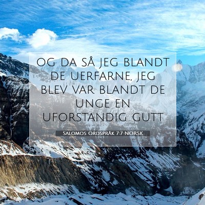 Picture 07 - Salomos Ordspråk 7:7 NORSK - og da så jeg blandt de uerfarne, jeg blev var - Bible Verse Picture