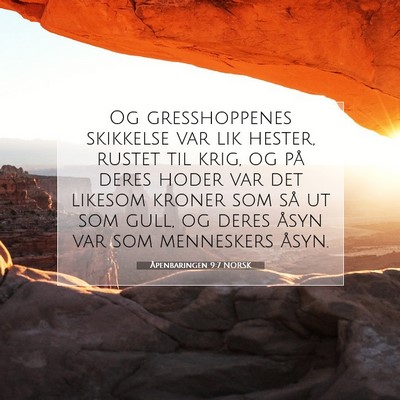 Picture 07 - Åpenbaringen 9:7 NORSK - Og gresshoppenes skikkelse var lik hester, rustet - Bible Verse Picture