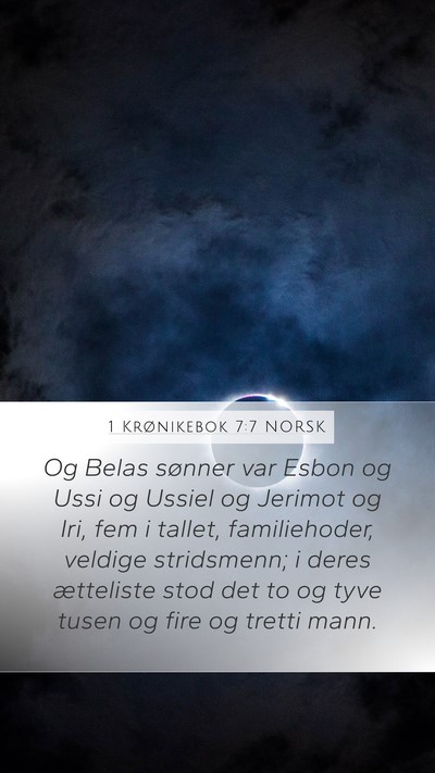 1 Krønikebok 7:7 NORSK Mobile Phone Wallpaper - Og Belas sønner var Esbon og Ussi og Ussiel og - Mobile Bible Verse Wallpaper