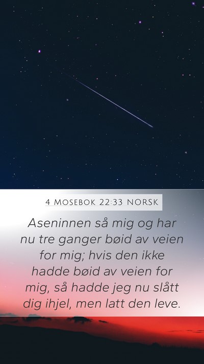 4 Mosebok 22:33 NORSK Mobile Phone Wallpaper - Aseninnen så mig og har nu tre ganger bøid av - Mobile Bible Verse Wallpaper