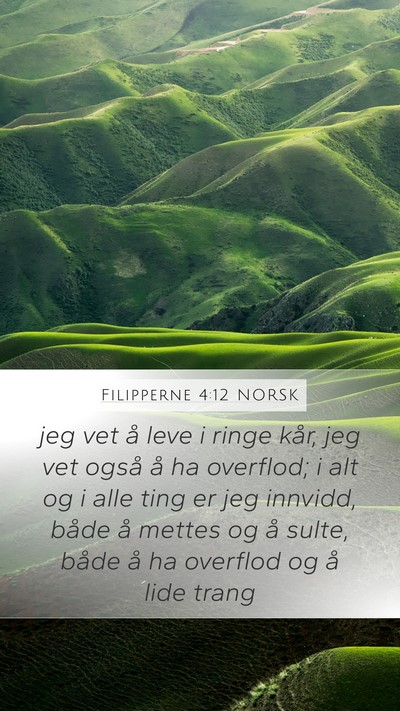 Filipperne 4:12 NORSK Mobile Phone Wallpaper - jeg vet å leve i ringe kår, jeg vet også å ha - Mobile Bible Verse Wallpaper
