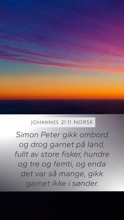 Johannes 21:11 NORSK Mobile Phone Wallpaper - Simon Peter gikk ombord og drog garnet på land, - Mobile Bible Verse Wallpaper