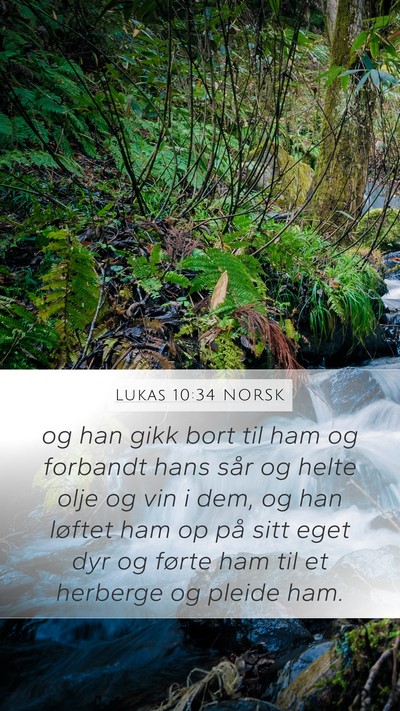 Lukas 10:34 NORSK Bible Verse Image