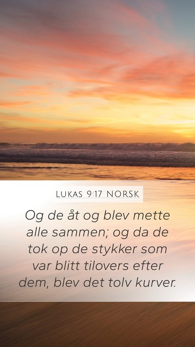 Lukas 9:17 NORSK Mobile Phone Wallpaper - Og de åt og blev mette alle sammen; og da de tok - Mobile Bible Verse Wallpaper