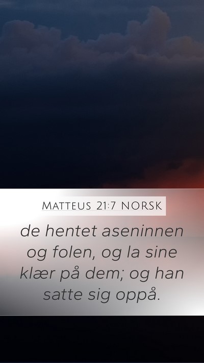 Matteus 21:7 NORSK Mobile Phone Wallpaper - de hentet aseninnen og folen, og la sine klær - Mobile Bible Verse Wallpaper