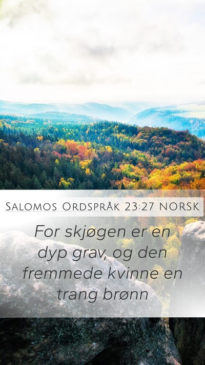 Salomos Ordspråk 23:27 NORSK Mobile Phone Wallpaper - For skjøgen er en dyp grav, og den fremmede - Mobile Bible Verse Wallpaper