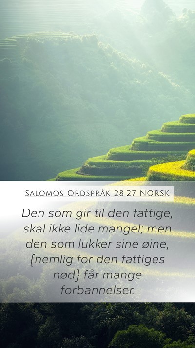 Salomos Ordspråk 28:27 NORSK Mobile Phone Wallpaper - Den som gir til den fattige, skal ikke lide - Mobile Bible Verse Wallpaper