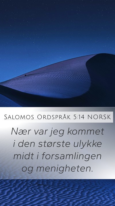 Salomos Ordspråk 5:14 NORSK Mobile Phone Wallpaper - Nær var jeg kommet i den største ulykke midt i - Mobile Bible Verse Wallpaper